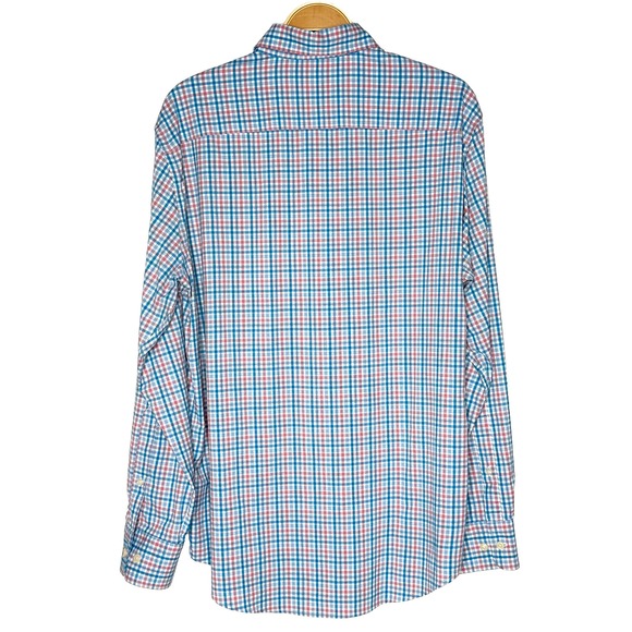 Peter Millar Mens Large Summer Comfort Shirt Long Sleeve Stretch Blue Pink Plaid - Picture 2 of 9